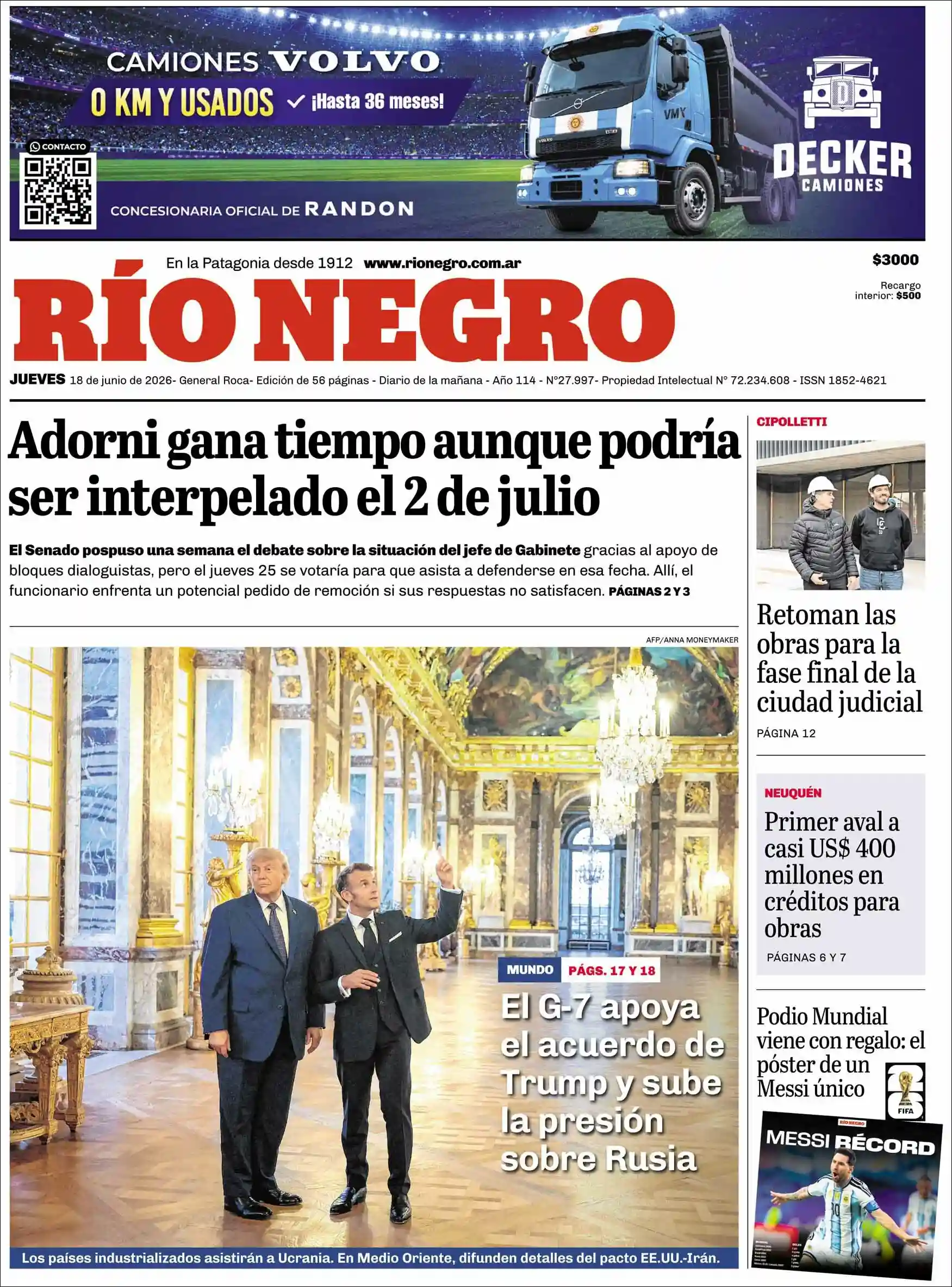 Evolucion Streaming | SOMOS INFO - Tapa del diario Rio Negro